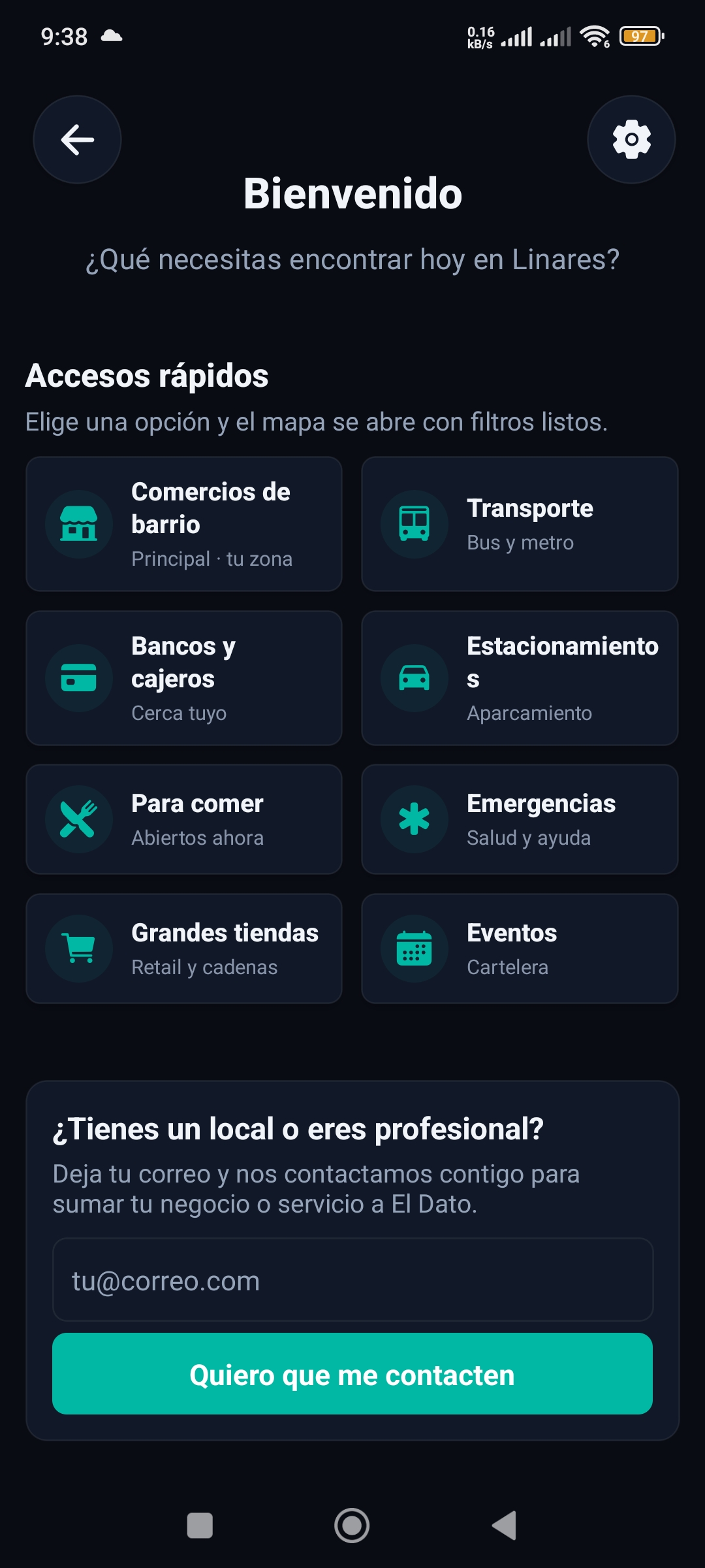 Pantalla de bienvenida