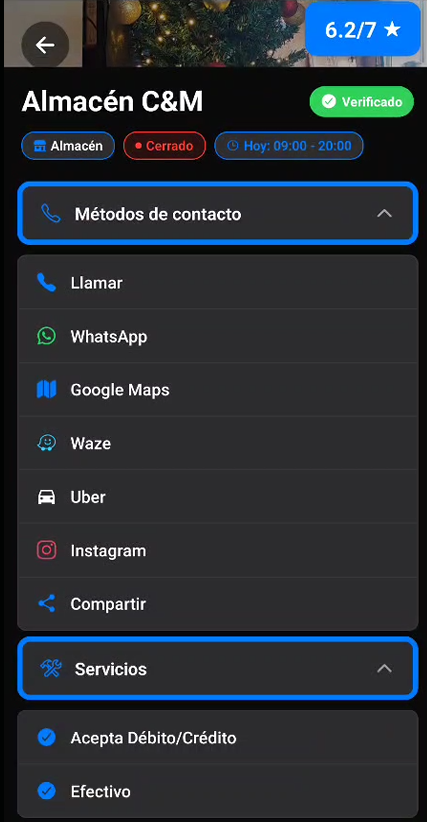 Pantalla de un negocio